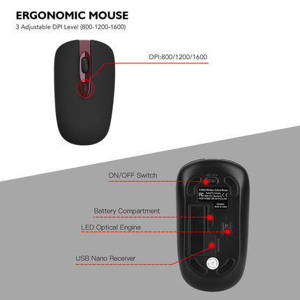 Wireless Keyboard Mouse Combo,  Compact Wireless Keyboard and Mouse Set 2.4G USB Ultra-Thin Sleek Design for Pc/Laptop/Windows(Wine Red)