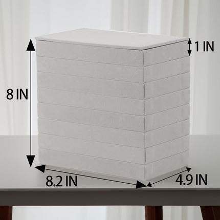 Set of 8 Stackable Jewelry Organizer Trays with 1 Lid for Drawer & Dresser Organizer, Adjustable Velvet Jewelry Box Tray Earring Organizer Necklace Storage Ring Bracelet Display Case (Gray)