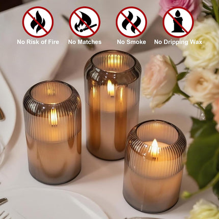 Striped Glass Flameless Candles Battery Operated with Remote Timer