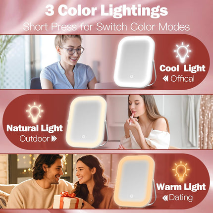 6X8 Inch Rechargeable Makeup Mirror with Lights, 3 Color, Portable