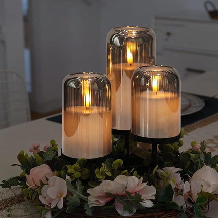 Striped Glass Flameless Candles Battery Operated with Remote Timer