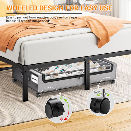 under Bed Storage with Wheels:2 Pack under the Bed Storage Bins, Collapsible under Bed Storage Bags for Clothes, Sheets,Shoes,Linen-Like Grey