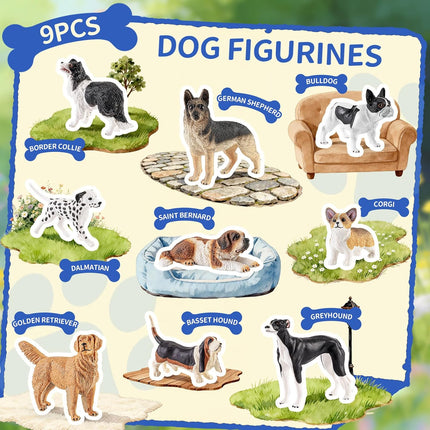 9 PCS Medium Realistic Dog Figurines Set, Pet Animal Toys Figures