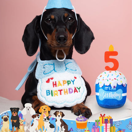 Dog Birthday Cake Toy Squeaky Plush Gift,5Th,Blue