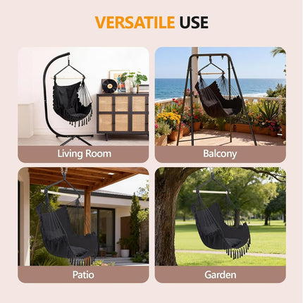 XXL Macrame Hammock Chair - Comfortable Indoor/Outdoor Swing with Drink Holder