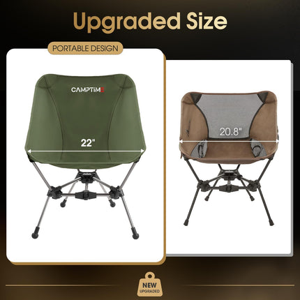 Portable Camping Chair, Lightweight Compact Backpacking Chair with Side Pocket, Wide Seat Folding Chair for Camping, Hiking, Beach - Supports 330Lbs, Green
