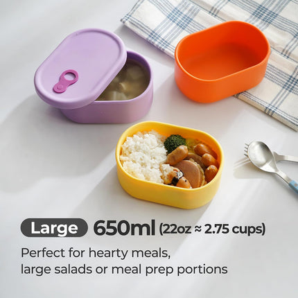 Korean Silicone Food Container, Steam Vent, 22 Floz 4-Piece Set