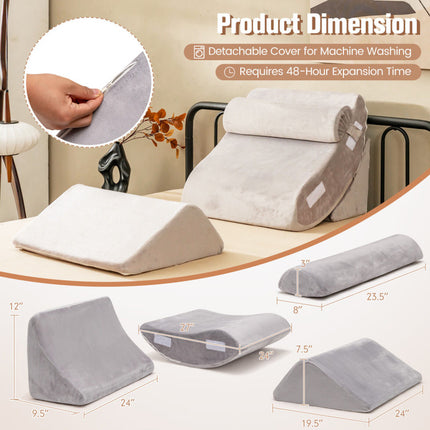 4 Pieces Bed Wedge Memory Foam Pillow for Back Neck and Leg Pain Relief