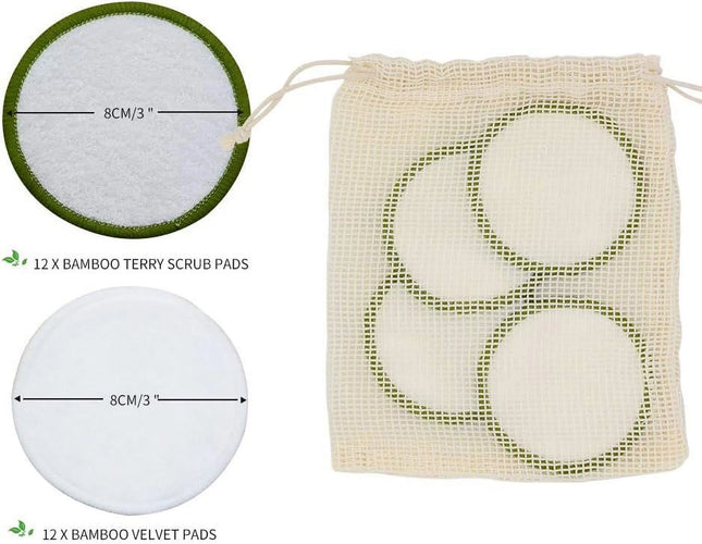Reusable Makeup Remover Pads 24 Pack - Washable Eco-Friendly Bamboo Velour Pads for All Skin Types,Bamboo Reusable Cotton Rounds for Toner, with Cotton Laundry Bag and round Box for Storage