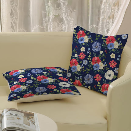 4Th of July Floral Pillow Covers 18X18 Pack of 2,Boho Blue Red Flower Throw Pillow Covers Independence Day Floral Decorative Pillowcase Farmhouse Square Cushion Cover for Couch Sofa Outdoor