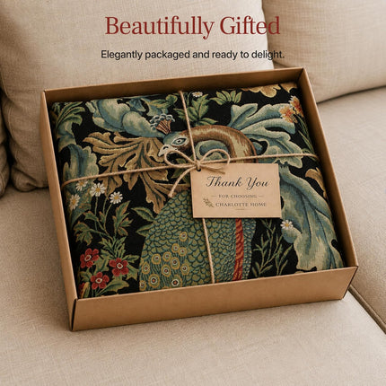 William Morris Black Peacock Woven Tapestry Throw Pillow Cover 18 X 18 In