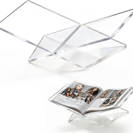 Acrylic Desktop Book Stand, Clear Angled Book Holder Display for Cookbooks, Magazines & Art Books, 12×7×5 in Slim Transparent Reading Stand for Desk & Coffee Table