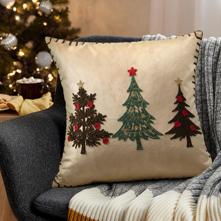 Christmas Tree Pillow Covers 18X18 Inch Gold Embroidered Tree Throw Pillows for Holiday Decorations - Cushions for Couch, Sofa, Bed, Living Room, Bedroom