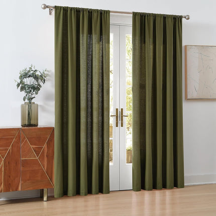 Solid Cotton Percale Olive Green 50X96 Window Curtain Pair, Solid Color Themed, Oeko-Tex Certified Confidence