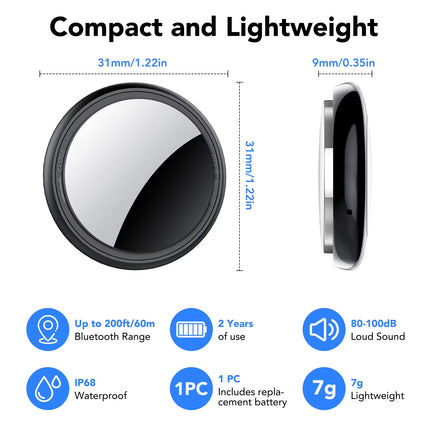 Air Tracker Tag, Bluetooth Tracker-4Pack, Bluetooth Item Finder Compatible with Apple Find My (Ios Only), IP68 Waterproof, Replaceable Battery, Item Locator for Keys/Bags/Wallets Black, FCC Approved