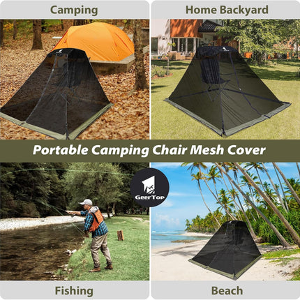 Portable Mosquito Net Cover for Outdoor Chairs with Canopy, Ultralight Mesh Screen Netting with Zipper, Chair Shade Attachment for Camping Fishing Hunting