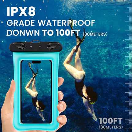 2 Pack Waterproof Floating Phone Pouch IPX8 Floatable Waterproof Phone Case with Lanyard Strap Universal Dry Bags Underwater Case Wallet for Iphone 17/Air16 15 14 13 12 Samsung,Up to 7.2" for Swimming