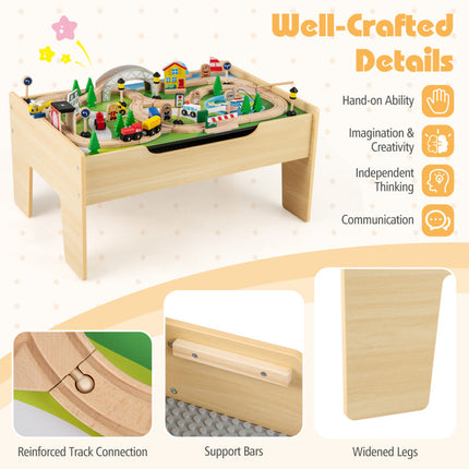 78 Pieces Wooden Train Set Activity Railway Playset for Kids Aged 18M+