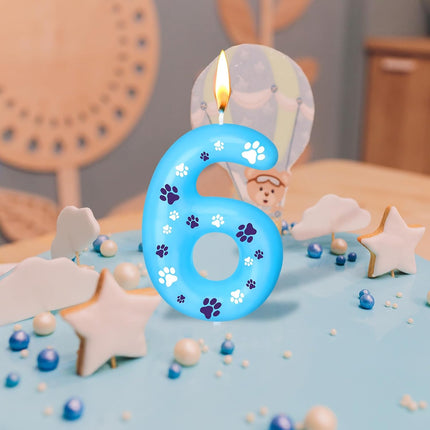 Blue Dog Paw Birthday Number Candles