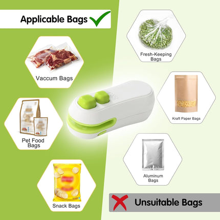 Mini Bag Sealer,2025 Upgraded 2 in 1 Mini Bag Sealer,Rechargeable Handheld Bag Sealer with Cutter and Magnet for Snack Plastic Bags Food Storage Travel (White)