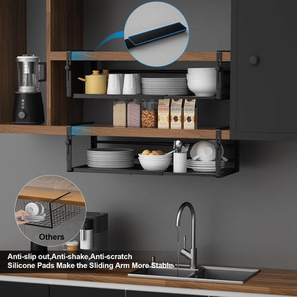 2Pack Expandable under Shelf Storage Basket Organizer,Black