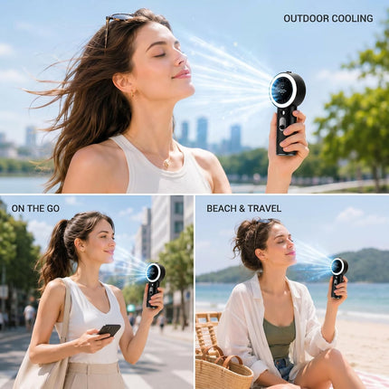 Portable Fan with Mist, Handheld Fan with 1-199 Speed, Ac-Level Ice Cooling Personal Fan, 26000 RPM Powerful Turbo Fan, 40Ml Water Tank & 5000Mah Battery Mini Fan for Travel, Makeup, Camping, Outdoors