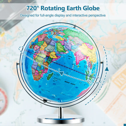 13 Inch Illuminated World Globe 720° Rotating Map with LED Light