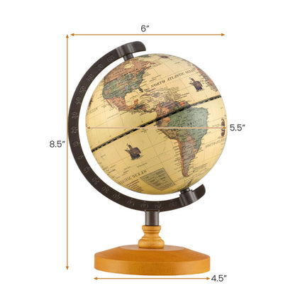 Antique Globe Dia 5.5 Inch Mini Rotating World Globe with Wooden Base
