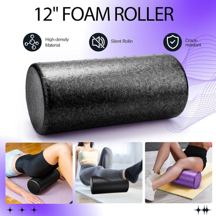 12 Pcs Foam Roller Set - 6 in 1 Deep Muscle Recovery Kit Includes Back Roller, Massage Ball, Muscle Stick, Fasciitis Ball, Stretch Strap & Bag for Body Physical Exercise Therapy, 2 Set