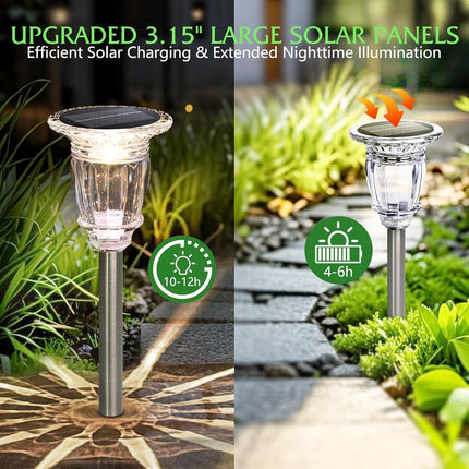 Solar Pathway Lights Outdoor 6 Pack, 10 Modes RGB Color Changing & White Solar Garden Lights, 17.32" IP65 Waterproof Glass Stainless Steel Landscape Lights for Yard Walkway Driveway Patio Lawn