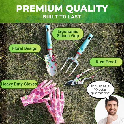 Gardening Tools for Women – Garden Tool Set, 5 Piece Gardening Kit with Garden Bag, Gloves, Shears & Trowel, Gardening Gifts for Women, Garden Tool Kit with Garden Tote Organizer