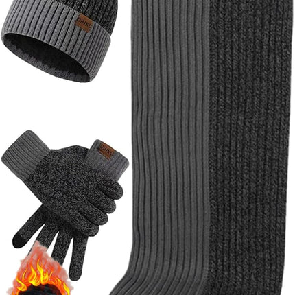 Mens Winter Scarf Hats and Gloves Set Knit Beanie Hat Warmer Scarfs and Touchscreen Glove 3 Pcs for Men