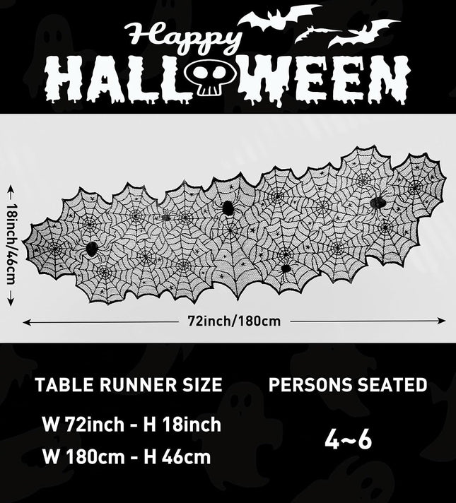 Table Runner for Halloween,18"X72" Lace Spider Web Table Decor