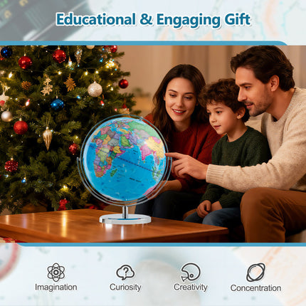 13 Inch Illuminated World Globe 720° Rotating Map with LED Light