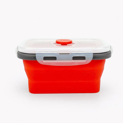 3Piece Collapsible Food Storage Containers with Lids, Silicone Lunch Container, Microwave & Freezer Safe, Space Saving for Kitchen Cabinet and Camping Backpack,(Red Gray)
