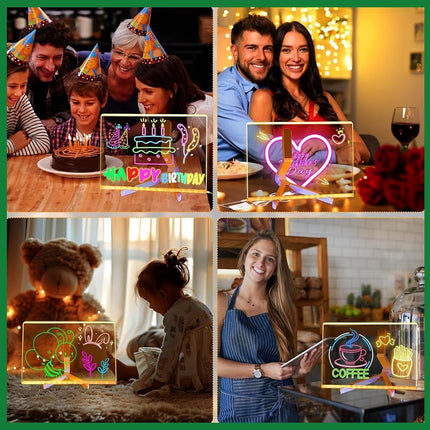 LED Note Board with Colors 5.9" X 5.9", Message LED Light up Drawing Board with 7 Colors Pens and Stand, Suit for Home Office Birthday Valentine'S Day