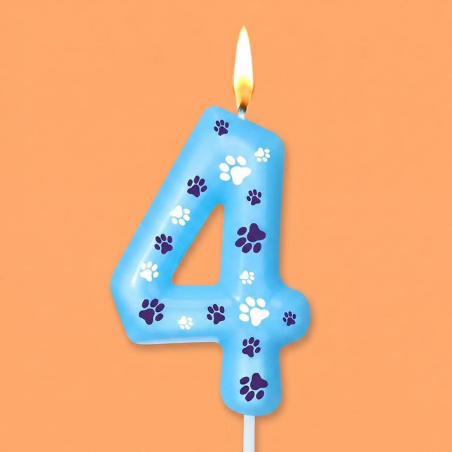 Blue Dog Paw Birthday Number Candles
