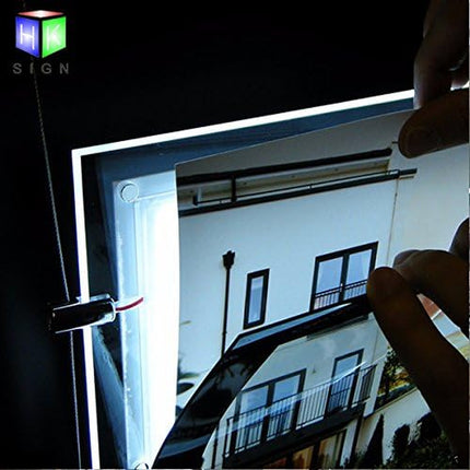 A4 Portrait Crystal Poster Photo Light Frame Real Estate Agent Store Sign Holders Led Window Hanging Light Box Advertising Decorative Signs Display (Vertical, 3Pcs A4 a Row)