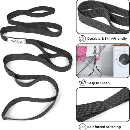 Stretching Strap Yoga Strap Physical Therapy for Home Workout, 10 Loops Non-Elastic Stretch Band for Pilates, Flexibility, Exercise and Gymnastics
