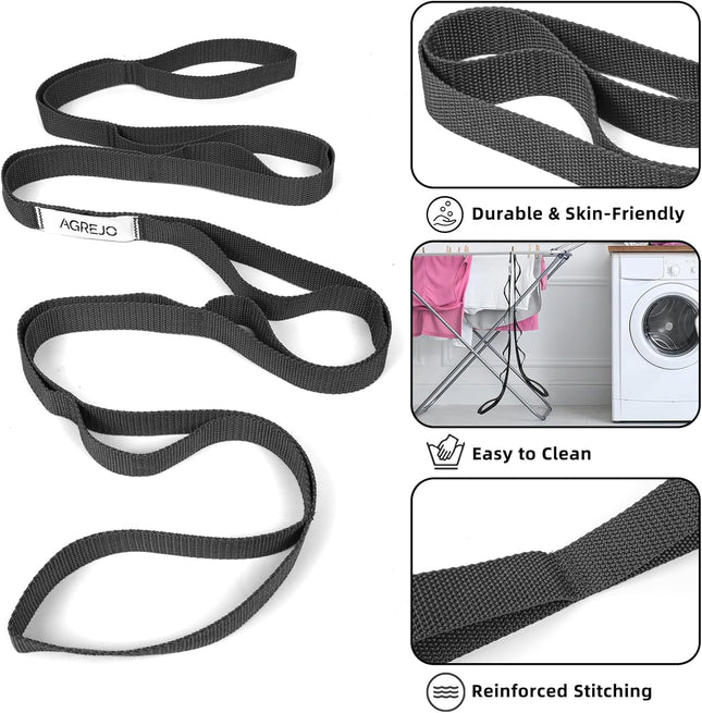 Stretching Strap Yoga Strap Physical Therapy for Home Workout, 10 Loops Non-Elastic Stretch Band for Pilates, Flexibility, Exercise and Gymnastics