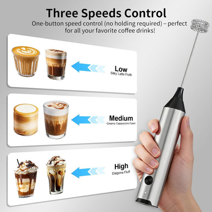 Rechargeable Hand Frother with Stand, Handheld Milk Frother for Coffee