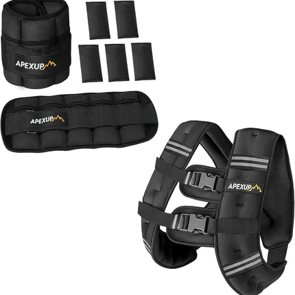 10Lbs/Pair Adjustable Ankle Weights + 20Lbs Weighted Vest for Men Women