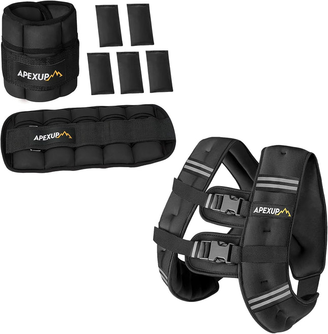 10Lbs/Pair Adjustable Ankle Weights + 20Lbs Weighted Vest for Men Women