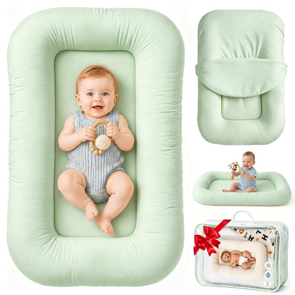 Infant Support Cushion & Baby Support Cushion for Newborn 0-24 Months, Breathable Cotton Pad, Supervised Use, Portable Infant Essentials for Travel and Home, Green (Cover Included