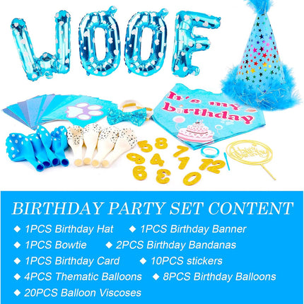 Dog Birthday Party Supplies, Adjustable Blue Dog Bandana Set