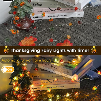 Fall Decor 3D Pumpkin Acorn Maple Leaf Fairy Lights Battery Operated Remote