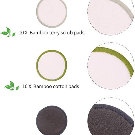 30 Pack Reusable Makeup Remover Pads Bamboo Cotton Rounds for Toner