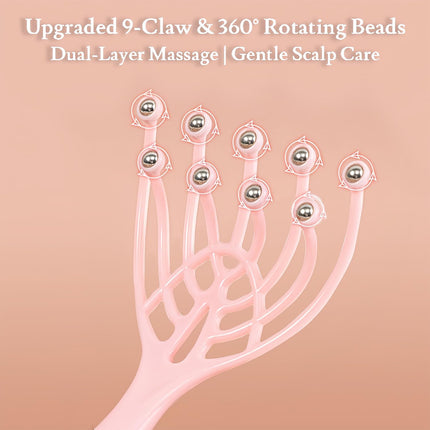 9-Finger Scalp Massager, Handheld Manual Head Scratcher with 360° Rotating Steel Beads, Waterproof Massage Tool for Hair Care, Itch Relief & Relaxation