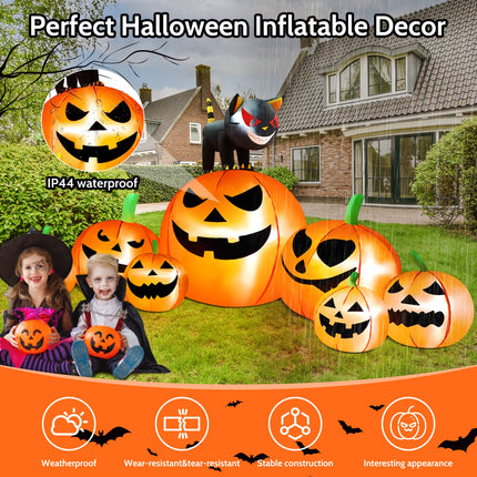 8.1Ft Halloween Inflatable Blow up Pumpkin Decoration,7 Glitter Pumpkins with Black Cat,Built-In LED Lights for Halloween Holiday,Yard,Garden,Lawn