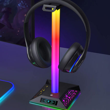 Headphone Stand Gaming Headset Holder RGB PC Gaming Accessories for Desk, Cool LED Headset Stand with 2 USB Charger for Gamer, Black